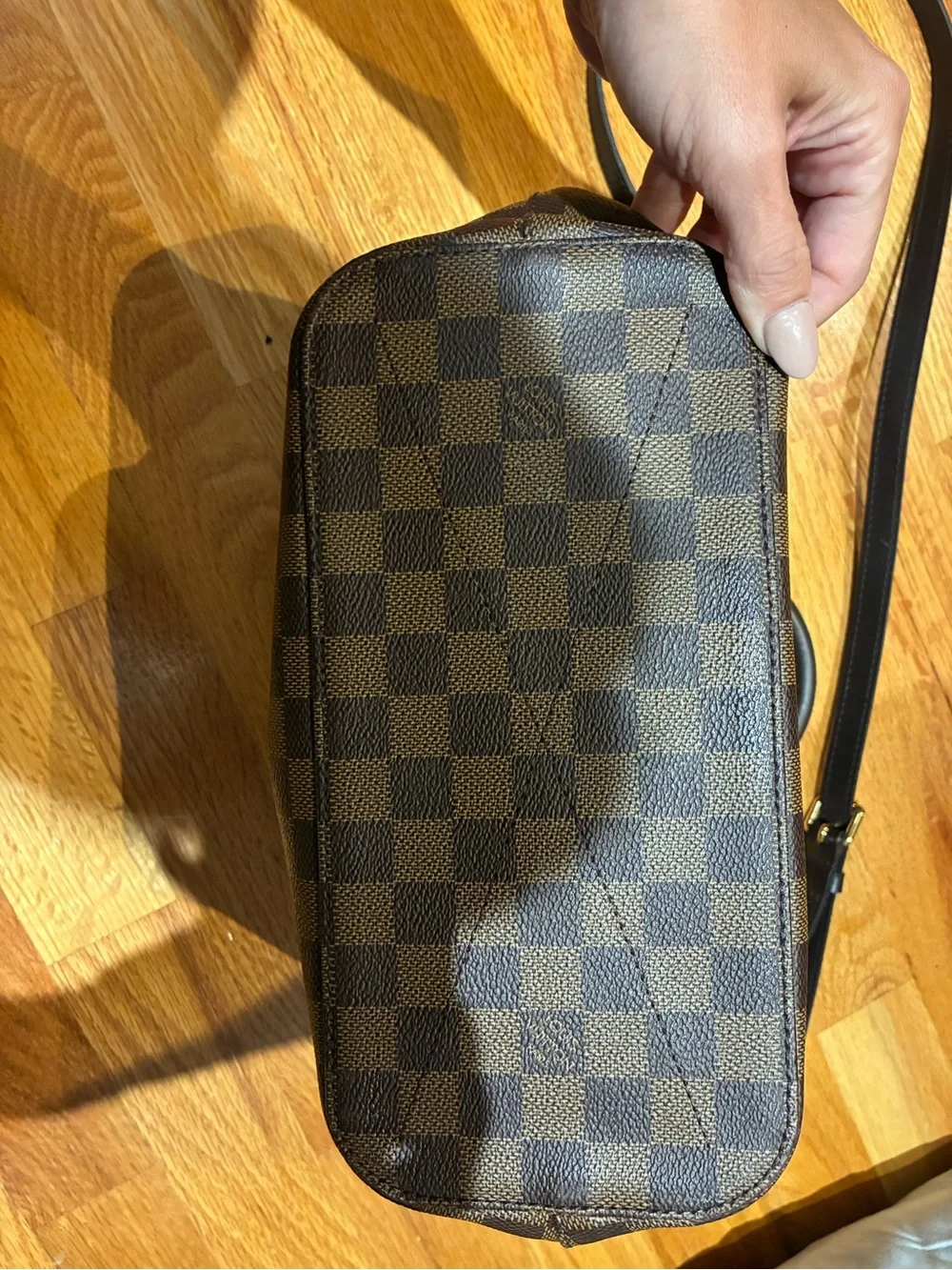 Louis Vuitton Brown Damier Ebene Shoulder Bag with Gold Hardware